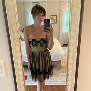 Red Valentino Black Sequin Bow Net Overlay Dress